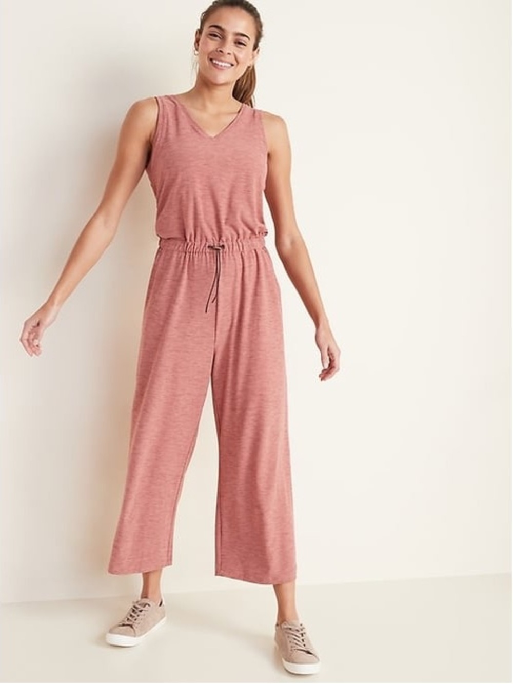 🌼OLD NAVY🌼 Breathe ON Rose Heathered Sleeveless V-Neck Wide-Leg Jumpsuit